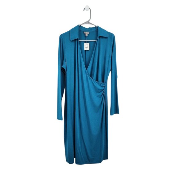 J. Jill Women's Faux Wrap Long Sleeve Jersey Knit Dress Office Career Sz M - Picture 1 of 9